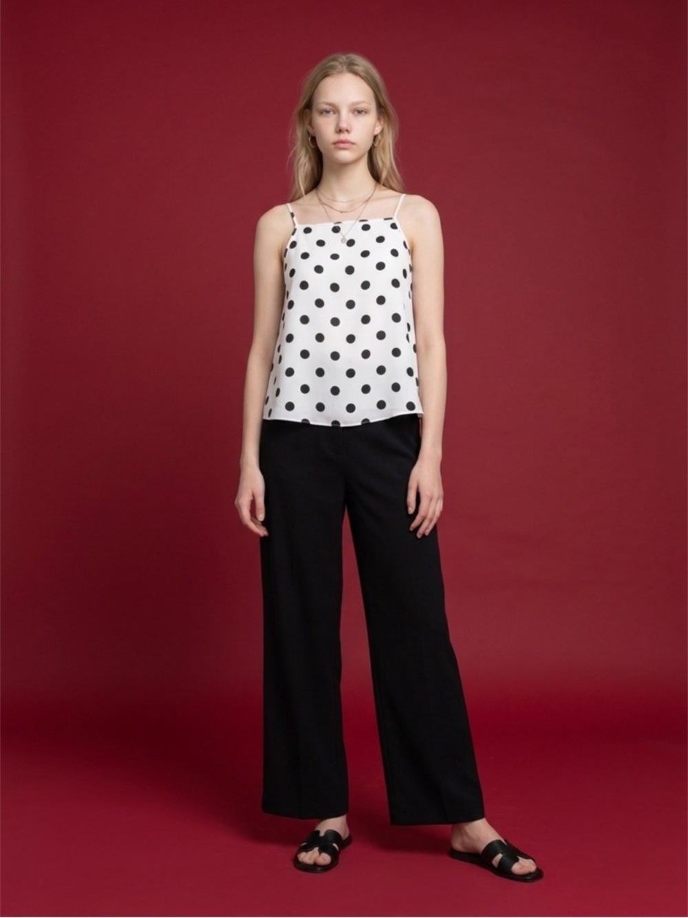 Topshop Polka Dot Spaghetti Strap Cami Top - White/Black - Picture 3 of 3